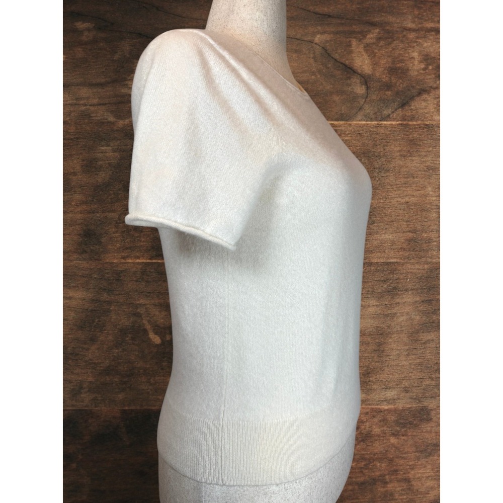 Rachel Zoe 100% Two Ply Cashmere Sweater Large Ivory Short Sleeve Luxury Knit - Picture 3 of 10